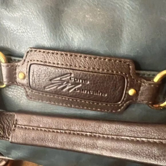 Stone Mountain Large Leather Shoulder Bag Green with brown Trim - Picture 3 of 11